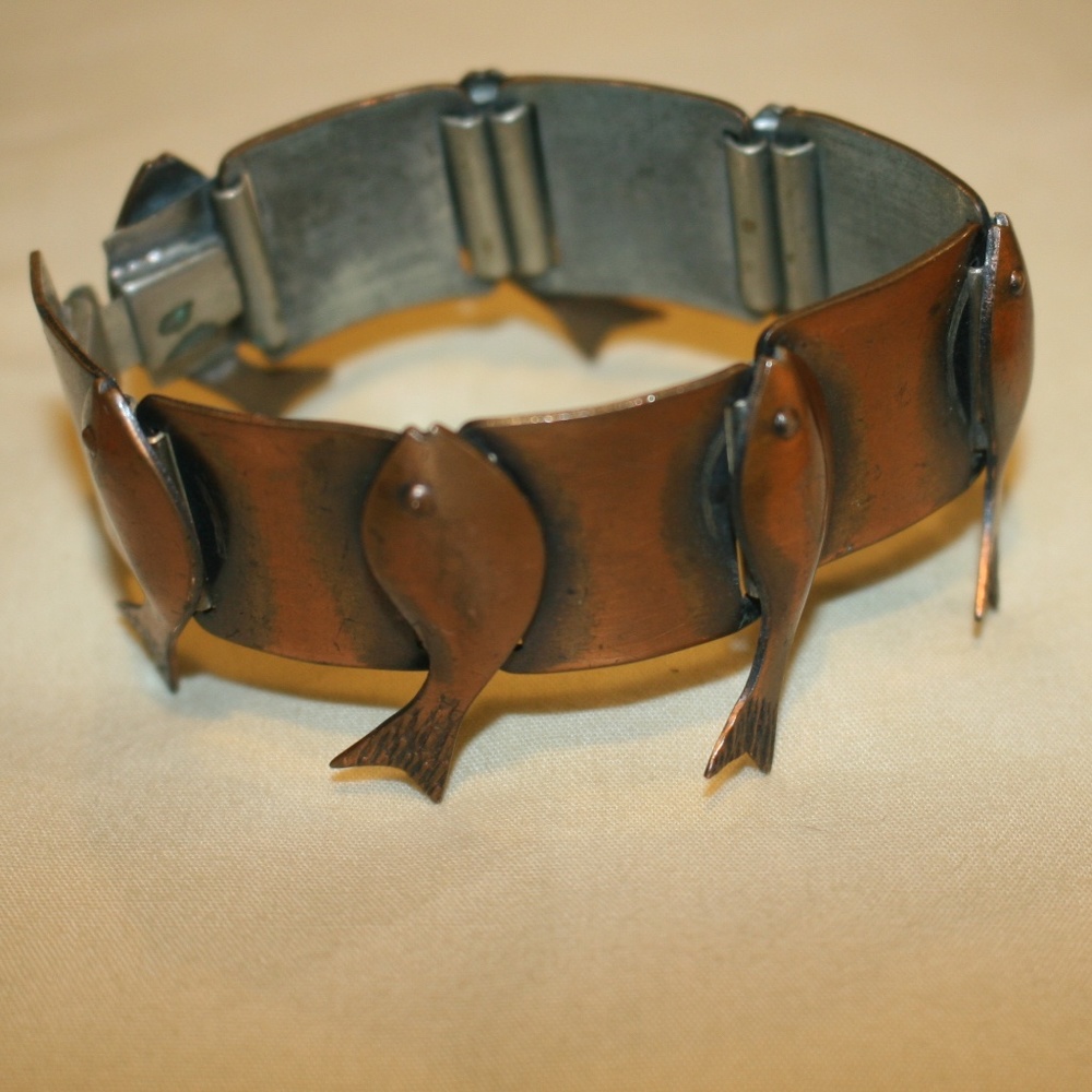 Mid Century Rebajes Copper Wide Fish Bracelet
